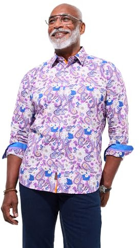 Joe Browns Men's Floral Paisley Long Sleeve Shirt Button, Purple, L