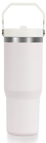 profiwoab Tazza termica con cannuccia e manico, 30 oz, a doppia parete, in acciaio inox, portatile, per viaggi, sport, scuola e outd