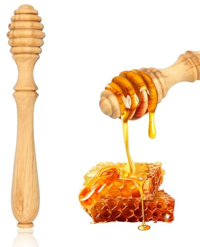 Foppla Honey Dipper Olive Wood Honey Spoon Dipper Reusable Honey Wand for Honey Pot Jar Container Grooved Honey Mixing Stirrer for Kitchen Wedding Party