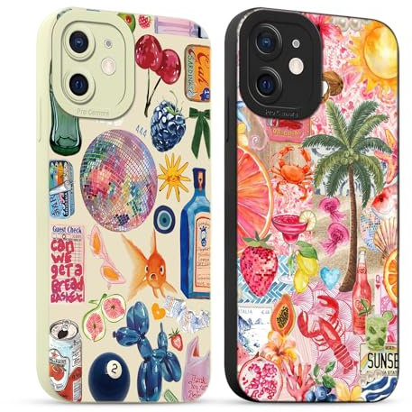 Yirlbey 2 Stück für iPhone 12 Mini Hülle 5,4 Zoll Collage Handyhülle Aesthetic Motiv Muster Design, Weiche Bunt Silikon TPU Bumper Ultra Dünn Kameraschutz Schutzhülle Mädchen Case