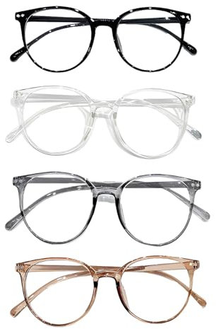 JazRvr 4 Stück Blaulichtfilter Brille Damen, Blaulicht Brille in Schwarz, Braun, Grau, Transparent, TR-Material, Leichtgewicht, Ideal für Computerarbeit, Gaming, Fernsehen, Reduziert Augenermüdung