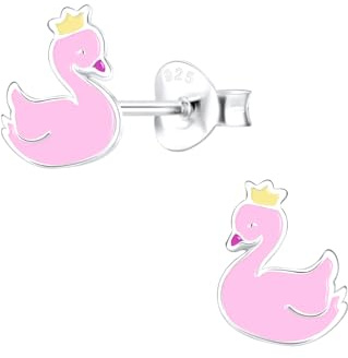 Monkimau Mädchen Ohrringe Swan | Ohrstecker aus 925 Sterling Silber | Kinderohrringe hypoallergen