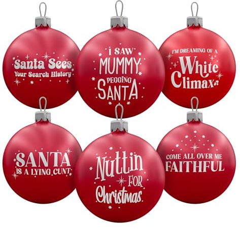 Brutal Baubles - Funny Rude Christmas Decorations - 6 Pack - Red | Rude Xmas Tree Ornaments, 6cm - The Cancelled Pack - Hilarious Secret Santa Gift for Adults