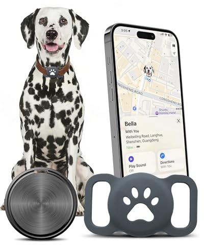 Dog Tracker Tag (iOS Only) GPS Pet Tracking Smart Tag for Dog Collars, iPhone Airtag, Animal Finder, Compatible with Apple Find My App