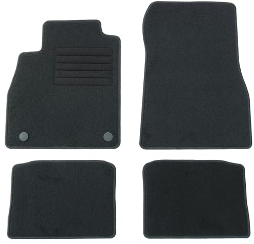 AD Tuning Textil Fußmatten für Nissan Micra K14 (04/2017-) | 4-teilig, 100 % passgenau, Textil, Schwarz, Randkettelung, mit Befestigungen vorne links