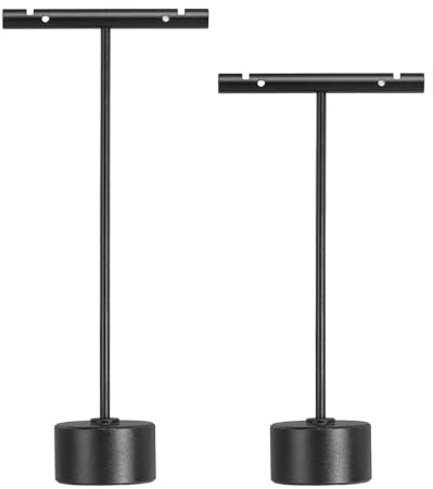 Rebower Metal T-Bar Earring Display Stand - 4.5 & 5.3 Height Black T-Bar Earring Organizer with Round Base Jewelry Organizer, [for Photography Props Display Necklaces Jewelry]