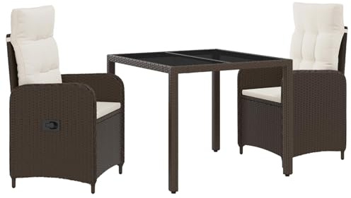 vidaXL Outdoortisch-Set 3 pcs Braun und Creme Weiß 90 x 90 x 75 cm, Stilvolles, modernes Essset für draußen, wetterfest, perfekt für Partys im Garten, Balkon oder beim Essen im Freien