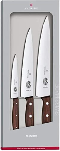 Victorinox Wood, Carving Set, Set of 3, Straight Edge, Extra Sharp, Noble Wooden Handle, Brown