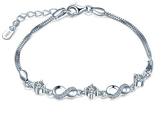Unendlich U Damen Unendlichkeit Symbol Mädchen Armband 925 Sterling Silber Zirkonia Charm Armband Armkette Verstellbar,Silber