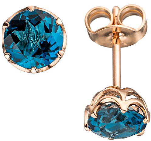 Jobo Damen-Ohrstecker aus 14 Karat 585 Rosegold mit Blautopas Rund