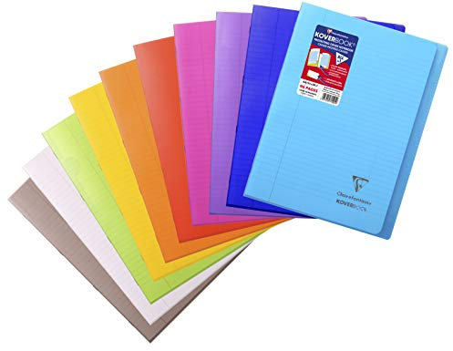Clairefontaine 971501C - Schulheft / Heft Koverbook DIN A4 21x29,7cm, 48 Blatt 90g, liniert mit Rand, Einband aus transparentem PP, 2 Klarsichthüllen + 1 Etikett, geheftet, farbig sortiert, 1 Stück
