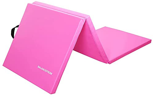 BalanceFrom 3,8 cm dicke, dreifach faltbare Trainingsmatte mit Tragegriffen für MMA, Gymnastik und Heim-Fitnessstudio, Schutzbodenbelag (Rosa)