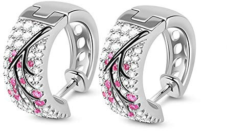 Gnoce Damen Sterling Silber Ohrringe Pflaumenbaum Blume Blüte Klapp-Creolen Ohrringe mit Zirkon Steinen Geschenke für Mädchen Frau Freundin