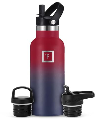 Insulated Water Bottle with Straw Lid Narrow - 470ml (3 Lids) - Cold 24hrs & Hot 12hrs Drinks - Double-Walled Stainless Steel Metal Leakproof Travel Sports Gym Camping & Hiking Hydration Flask