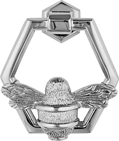 Silver Bee Door Knocker for Front Door | Polished Solid Brass Honeycomb | Nickel Chrome Knockers with Strike Plate | UPVC | Bumblebee Front Door Furniture with a Unique Design