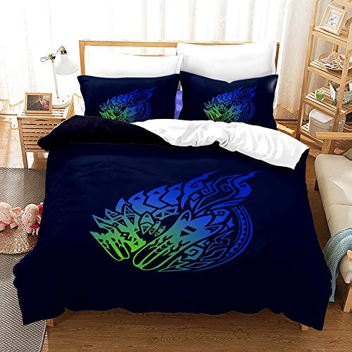 NICHIYOBI Monster Hunter Bettbezug Bettwäsche Set - Bettbezug und Kissenbezug,Mikrofaser,3D Digital Print dreiteiliger Bettwäsche (9,Single 135x200cm)