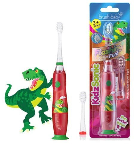 Brush Baby KidzSonic Elektrische Zahnbürste für Kleinkinder und Kinder, für Kinder ab 3 Jahren (Dinosaurier)
