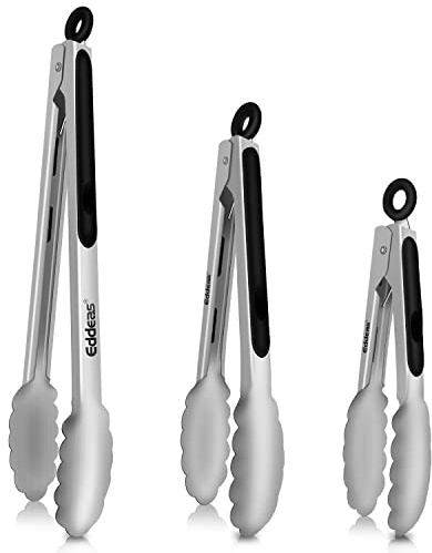 Tongs For Cooking - Heat Resistant 600 Degrees Stainless Steel Kitchen Tong,Heavy Duty Metal Locking Tongs - Perfect for Food,Salad and BBQ set of 3 (7,9 and 12) Dishwasher
