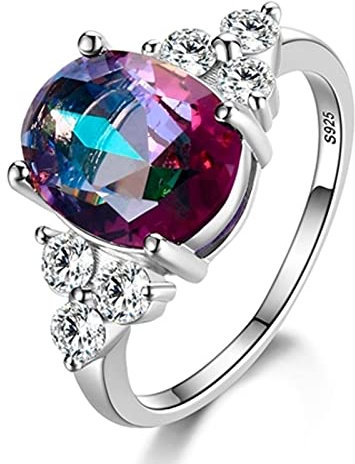 Damenschmuck 925 Sterling Silber Ringe Champagner Zirkon Oval Ring-6,Mystic Topaz