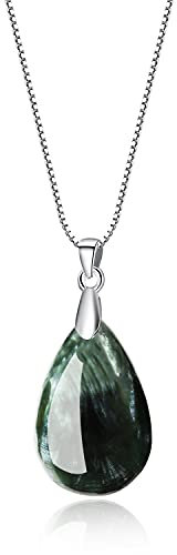 COAI Geschenkideen Damen Halskette 925 Sterling Silber Kette mit Träne der Engel Wassertropfen Anhänger aus Grünem Seraphinit