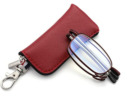 ZUVGEES Mini Metall Falten Blaulichtfilter Lesebrille (Rot, 2.00)