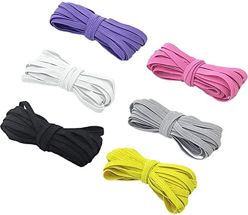 Pamtns Multicolor Banda Elástica Plana 6mm Goma Elastica Costura Cordón Elástico de Colores Cinta Elastica Costura Elastico Costura Flexible Cinta Elástica Costura Cinta Elastica 6Colorix5M
