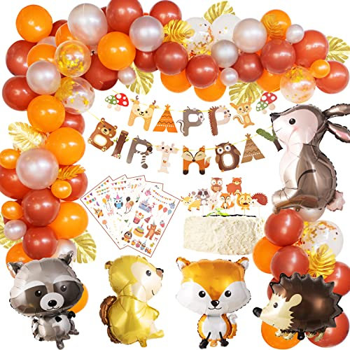 SUNBEAUTY Waldtiere Geburtstag Deko Geburtstagsdeko Jungen Waldtiere Kinder Geburtstag Deko, Tortendeko Waldtiere, Happy Birthday Banner, Tierballons, Tiere Aufkleber für Deko Geburtstag Junge