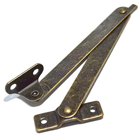 4 Pcs Bronze Lid Folding Support Hinges Brass Lift Up Stay Hinge Lid Display Bracket for Furniture Wooden Boxes Jewelry Case Chest Cabinet Cupboard (Folded Length:4-1/4, Width:3/8)