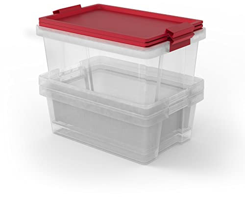 Tatay Lote 3 Cajas de Almacenaje con Tapa, 2 x 7L, 1 x 15L, con Asas, Tapa 100% Materiales reciclados, Libre de BPA, Rojo. Medidas 25 x 36 x 29 cm