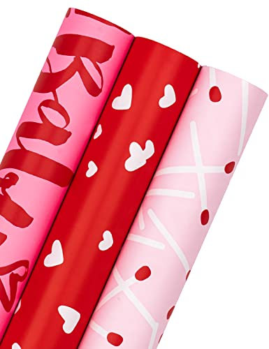 RUSPEPA Geschenkpapierrolle – Mini-Rolle – 43,2 cm X 3,05 m Pro Rolle – 3 Verschiedene Rosa Und Rote Designs, Perfekt Für Den Valentinstag (42,5 Sq.Ft.Ttl)