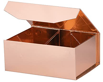OBMMIRAO Upgrade 1PCS Rose Gold Gift Box 9.5x7x4 Inches, Sturdy Gift Box with Lid for Gift Packaging, Foldable Magnetic Closure Storage Boxes, Bridesmaid Proposal Box, Rectangle Collapsible Box