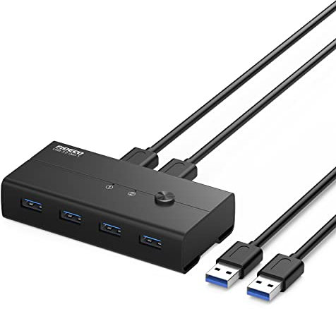FIDECO USB 3.2 Gen 1 KM Switch Selector, 5Gbps Speed, 2-Port Input and 4-Port Output, Aluminum Shell
