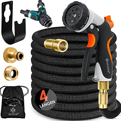 KESSER® Tubo flessibile da giardino Premium, prolungato, supporto, tubo flessibile per acqua con anima in lattice a 3 pieghe, espandibile, raccordi in ottone di alta qualità, Blu, 45 metri