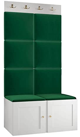 Mirjan24 Garderoben-Set Rotuni IV, Schuhschrank mit 6 Fächer + Kleiderhakenbrett und Gepolstertes Paneel/Wandpaneel, 4 Doppelhaken für Kleidung, Flurgarderobe Wandgarderobe (Weiß, Manila 35)