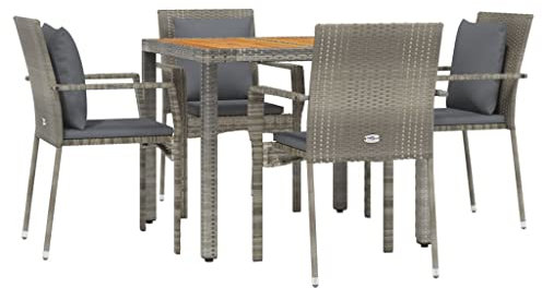vidaXL Garten Essgruppe 5-TLG., Gartenmöbel Set mit Kissen, Gartengarnitur Tisch 4 Stühle, Sitzgruppe Gartenset Modulares Design, Grau Poly Rattan