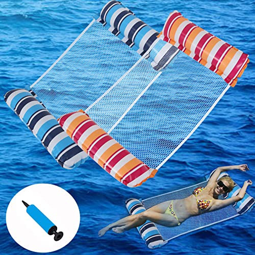 Amaca Gonfiabile,4 in 1 Letto Galleggiante Gonfiabile, piscina gonfiabile per Adulti Piscina Estiva Mare (Blu, arancione)