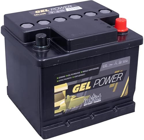intAct GEL Versorgungsbatterie 12V 40Ah - speziell für Camping, Wohnmobil und Boote - auslaufsichere und wartungsfreie GEL-Batterie - Maße (LxBxH): 210x175x175mm, Pluspol rechts