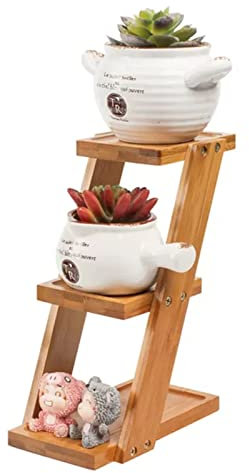 SOYALS 3 Tier Small Potted Plant Stand,Indoor Bamboo 3 Pots Holder Plant Holder Ladder Flower Shelf,Desktop Window Ledge Planter Shelf Display Rack,18x9.2x25cm