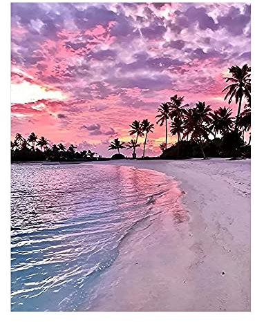 DCIDBEI Diamant Painting Bilder Strand und Meer 40x50cm Diamond Painting Landschaften und Natur Pink Puzzel Landschaft Pink Diamond Painting Strand Meer Perlen Bilder Sonnenuntergang