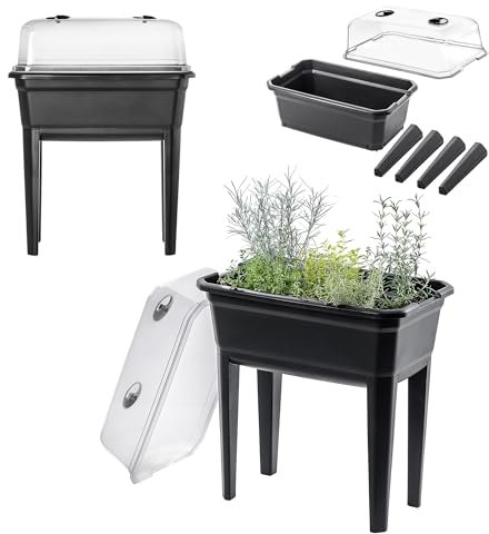 KADAX Table de Culture en Plastique 30L, Jardinière Équipée d'un Couvercle et de Ouvertures d'Aération, Mini Serre sur Pieds pour Cultiver Vos Plantes (59 cm)