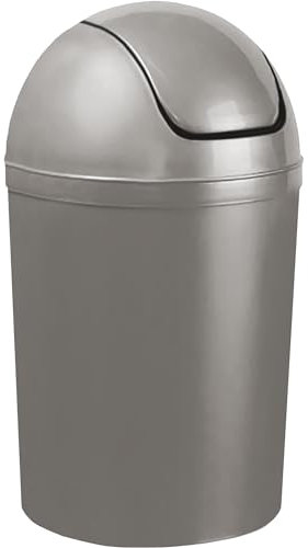 Home Centre Compact Plastic Swing Top Waste Bin 15 Litre Silver House Office Bathroom Lobby Dustbin Convenient Flap Top Cylindrical Shape Hygienic Waste Disposal Versatile Daily Usage
