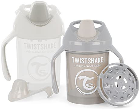 Twistshake 2x Gobelet Pour Bébé Avec Bec Souple Et Mixeur De Fruits - 230ml | Sans BPA | Gourde D'apprentissage Pour Enfants | Gris Blanc