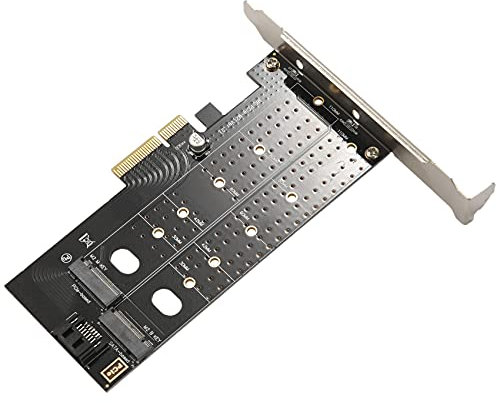Graootoly Dual M.2 Pcie Adapter, M2 Ssd Nvme (M Key) Or Sata (B Key) 22110 2280 2260 2242 2230 to Pci-E 3.0 X 4 Controller Expansion Card for Desktop Pci Slot