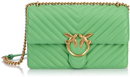 Pinko Damen Love One Classic Dc Sheep Nappa Chevron Tasche, T36q_Mintgrün-Antique Gold