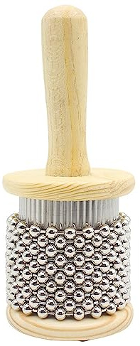 Wooden Cabasa Hand Shaker Pop Percussion Instrument, with Stainless Steel Breads Latin Percussion Instrument(2.5in)