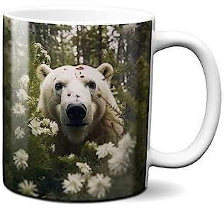 Hustling Sharks® Tasse mit Tier - Eisbär in Blumen - Geschenk Kaffeetasse - 330ml Spülmaschinenfest, Keramik - weiß, Tassen mit Tiermotiv, Tasse Inspirierendes Bild, Tasse Büro, Tasse Eisbär