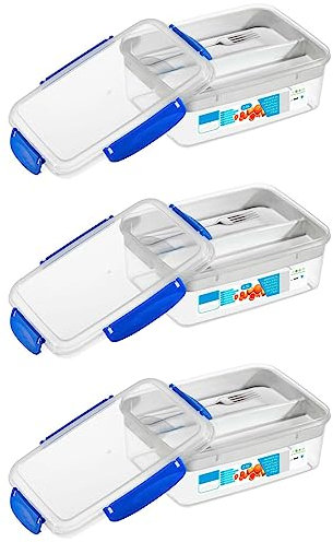Tradineur - Pack de 3 Fiambreras con bandeja interior extraíble - Fabricado en plástico - Capacidad de 3,5 Litros - Apta para microondas y lavavajillas - 10 x 25 x 19 cm