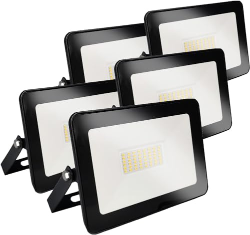 Europalamp - Projecteur LED 100W Blanc - Haute Luminosité : Éclairez de Grandes Surfaces avec Fiabilité et Économie (4000K - Blanc neutre, 5)