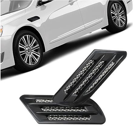 JNNJ 2Pcs Lufteinlass Gitter Vent Dekoration Aufkleber, Auto Seitenlufteinlass Einlassgitter Vent Netto Lochabdeckung, Abstimmung Lufthutze Motorhaube Aufkleber(Schwarz)