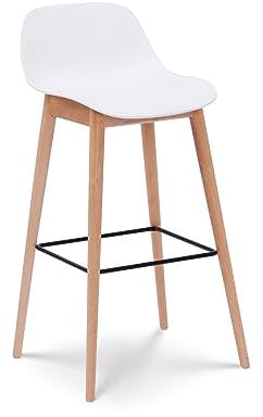 Kosmi Tabouret de Bar Blanc Style scandinave avec Pieds en Bois Naturel - Hauteur 66 cm